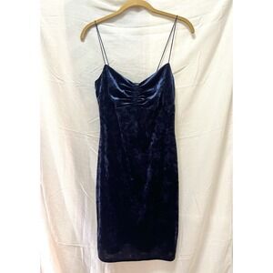 Urban Outfitters Medium Navy Blue Crushed Velvet Mini Slip Dress Y2K